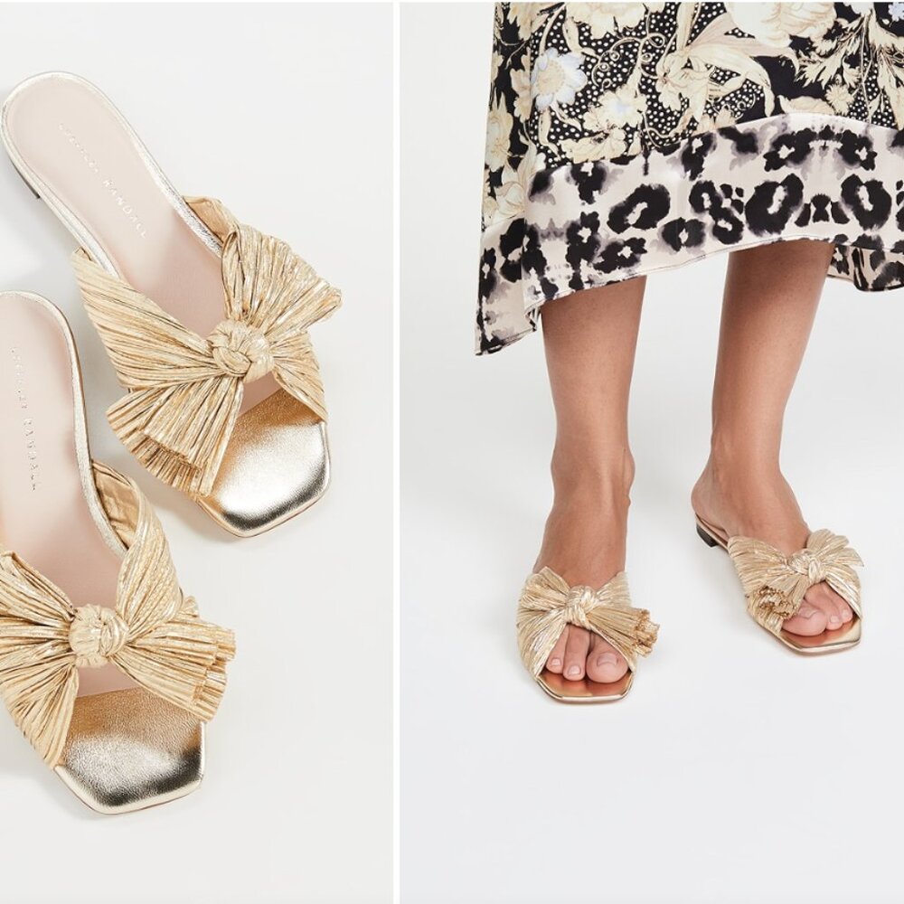 Loeffler Randall Daphne Pleated Bow Slides - Gold - Size 11